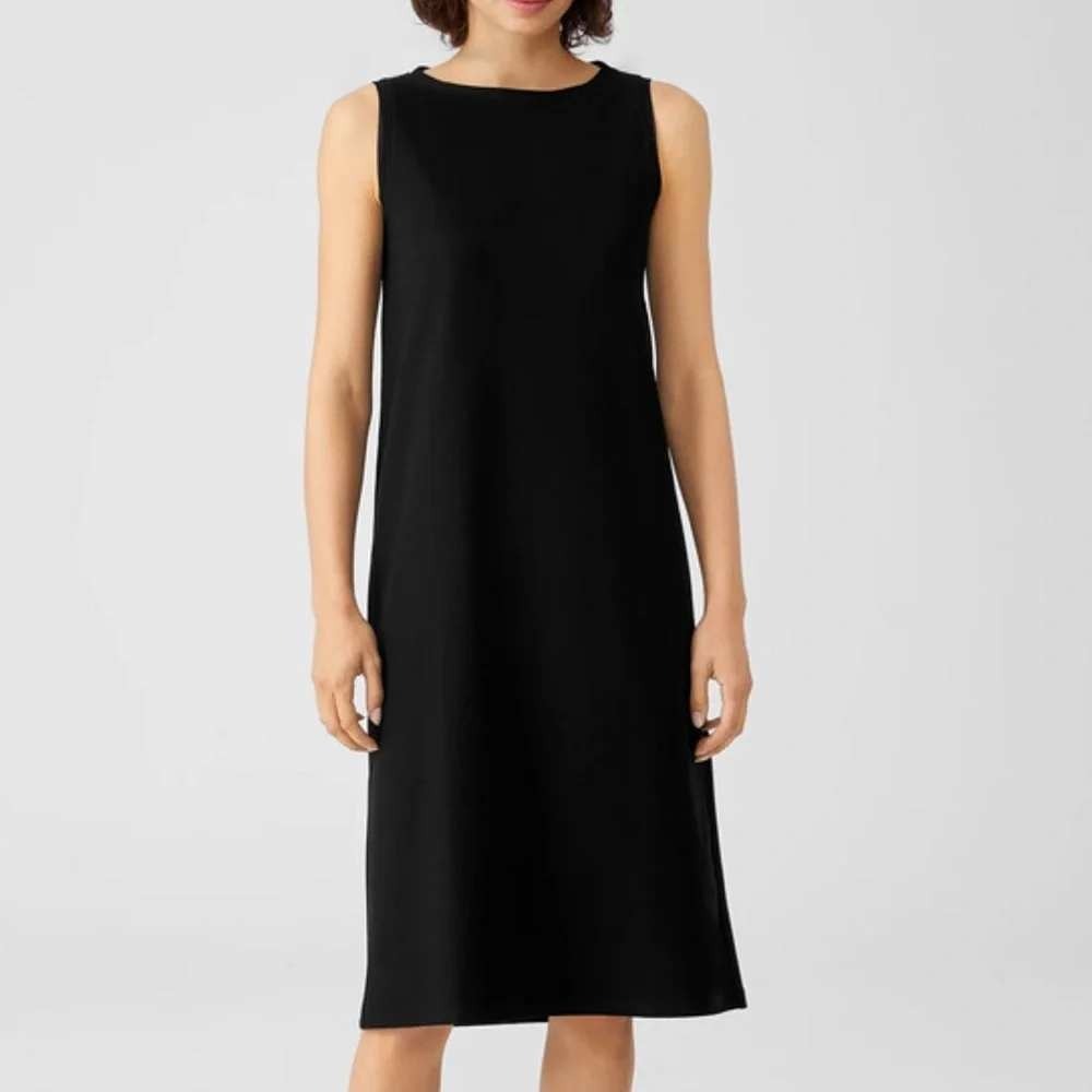 Eileen Fisher Womens Black 100% Silk Sleeveless Midi Tank Dress Sz L